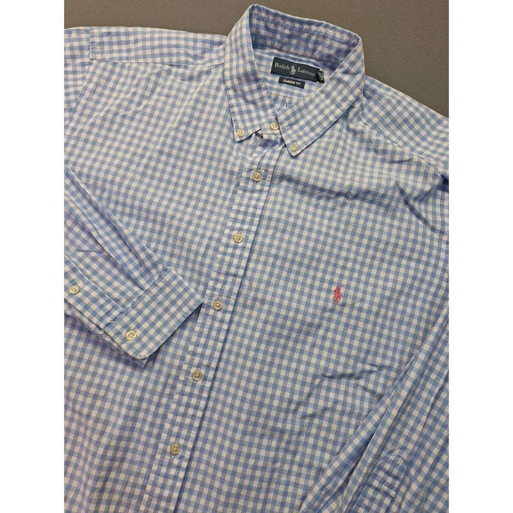 Polo Ralph Lauren Blue White Gingham Check Pink Pony Club 2XB Preppy County Club